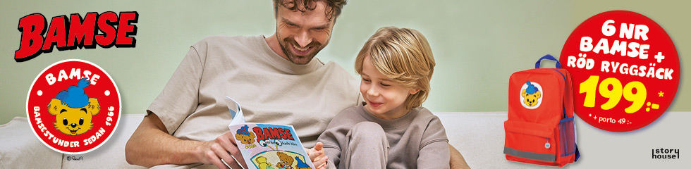 6 nr av tidningen Bamse + röd ryggsäck för endast 199 kr